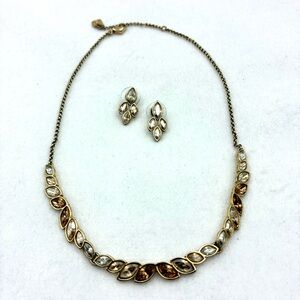 Swarovski Gold Leaf Crystal Necklace and Earrings Set